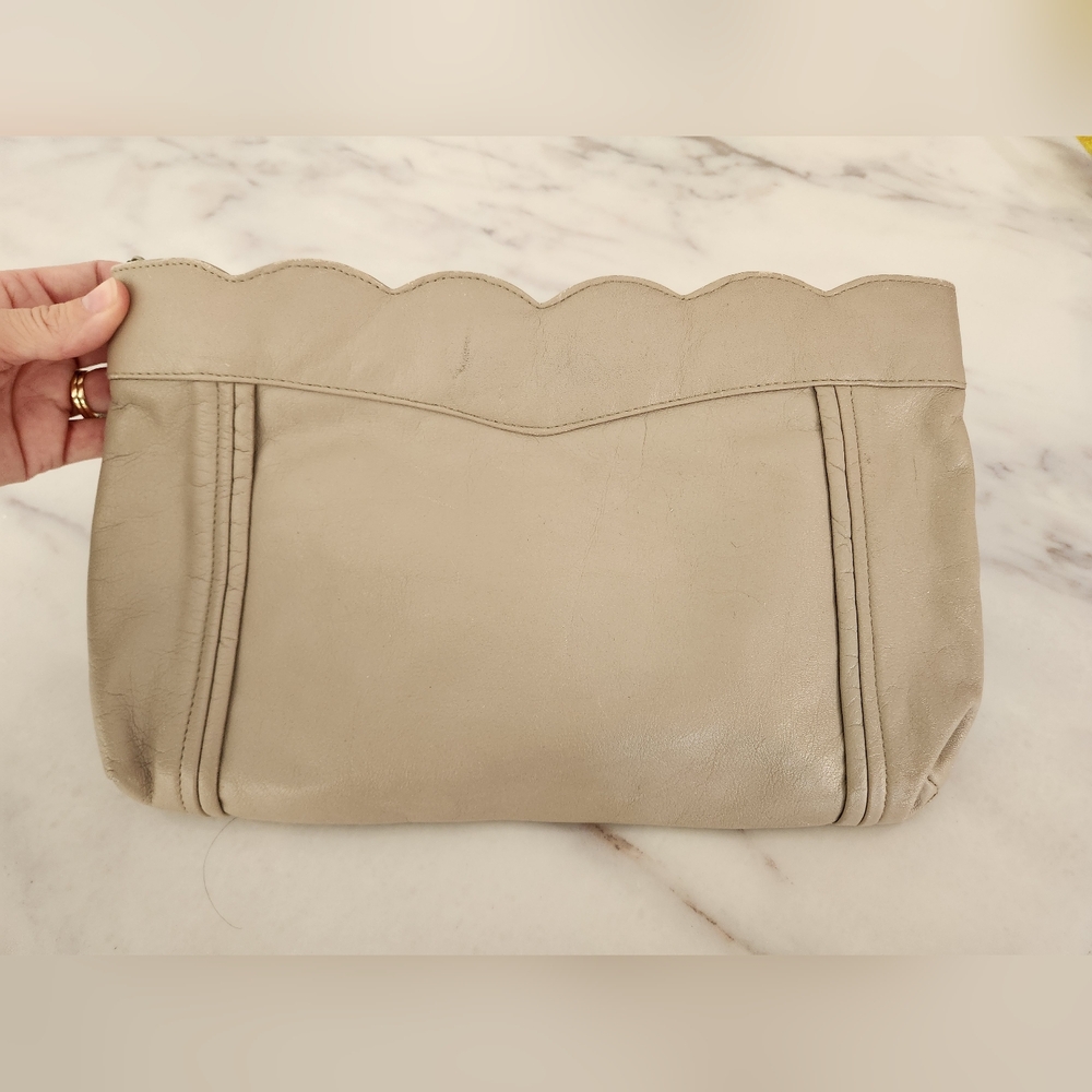 80's Beige Leather Vintage Retro Clutch‎